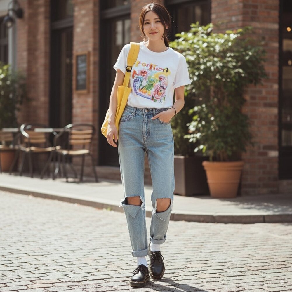 J.ing High Waisted Vintage blue wash ripped jeans